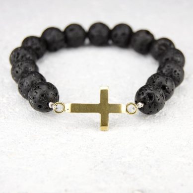 Cross lava bead bracelet