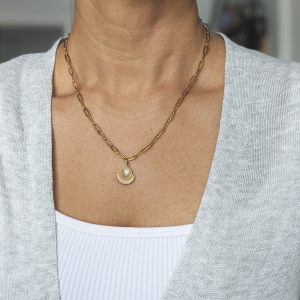 Gold pendant on paperclip chain