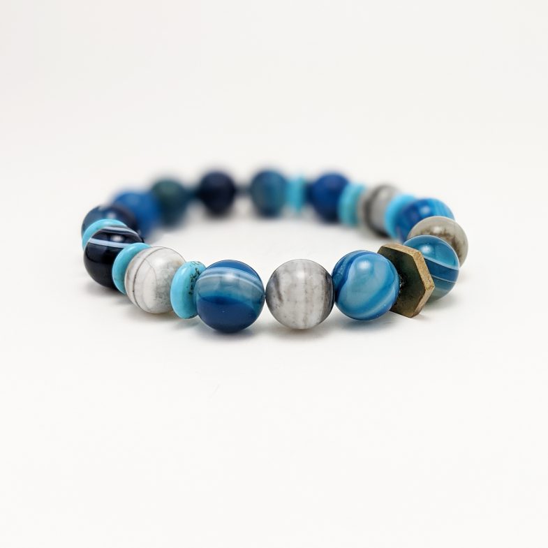 Banded Agate Bead Bracelet with brass nut