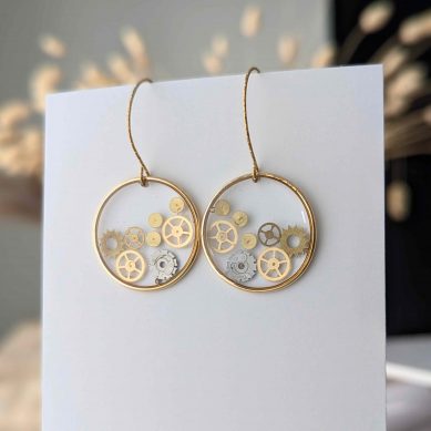 Gold watch gear earrings